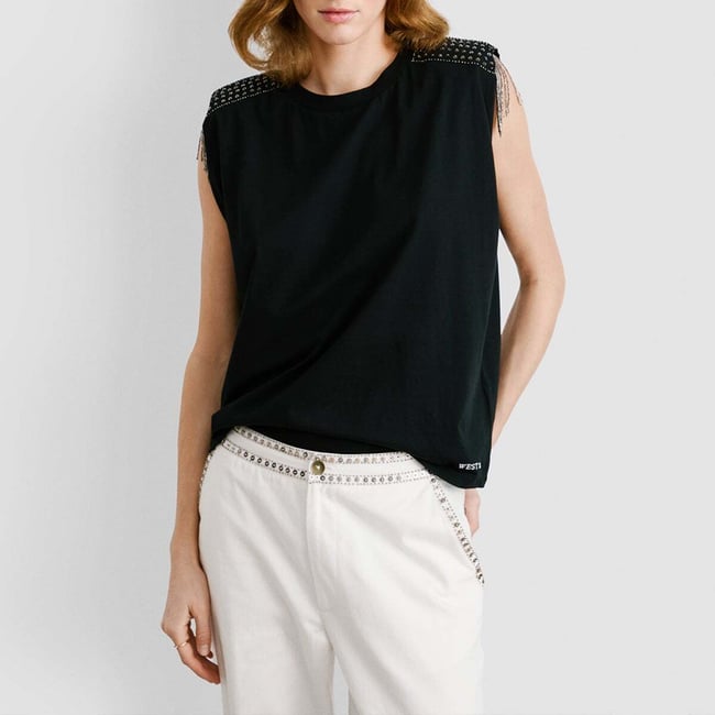 T-Shirt Avec Pierres Décoratives Sur Les Épaules noir <span itemprop=