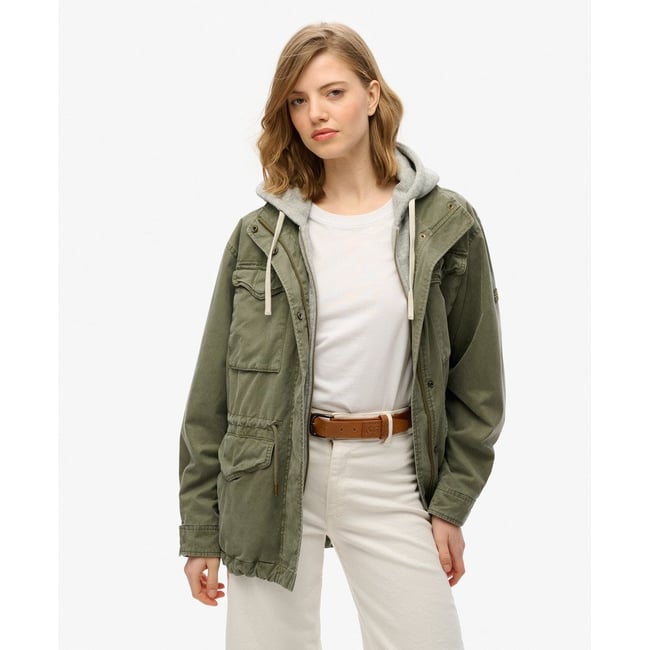 Veste militaire à capuche en jersey vert ciboulette <span itemprop=