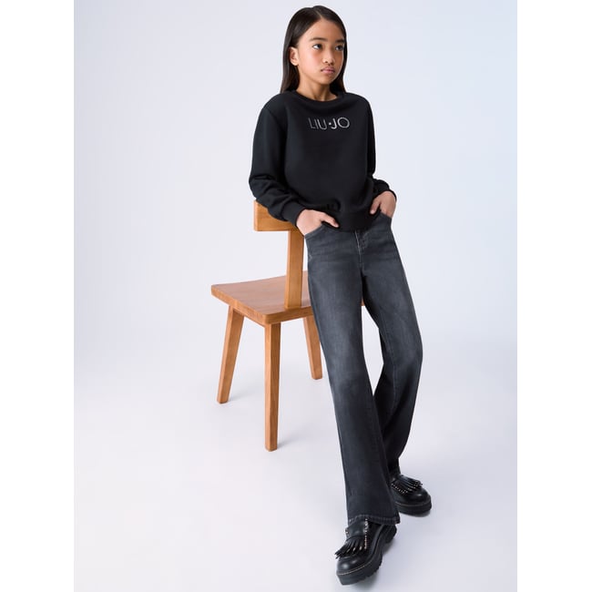 Pantalon straight denim noir <span itemprop=