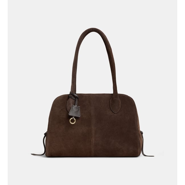 Sac à main frida grandes anses cuir suédé marron chocolat <span itemprop=