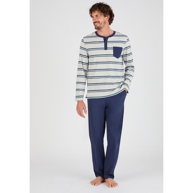 Pyjama en maille jersey gris chiné rayé <span itemprop=