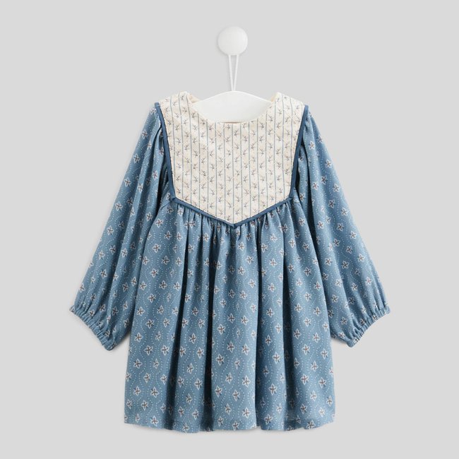 Robe manches longues col rond imprimé fantaisie en coton BIO mistral <span itemprop=