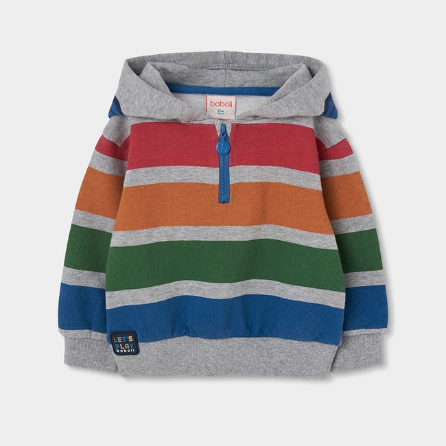 Sweat-shirt en molleton garçon rayé gris <span itemprop=