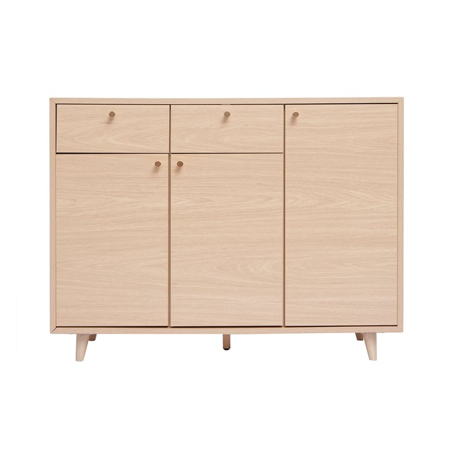 Meuble d'entrée -  meuble de rangements à chaussures finition bois clair chêne et métal doré L110 cm SILVESTRE Couleur chêne clair <span itemprop=