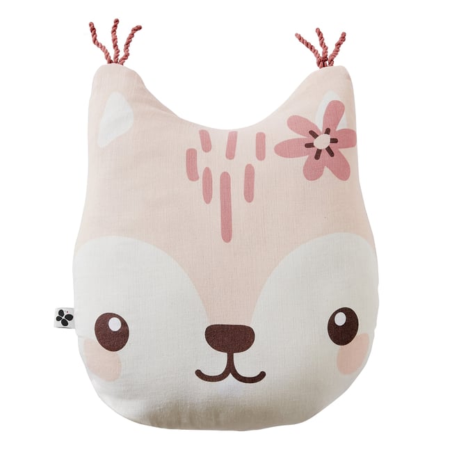 Coussin en gaze de coton Tamia l ecureuil rose <span itemprop=