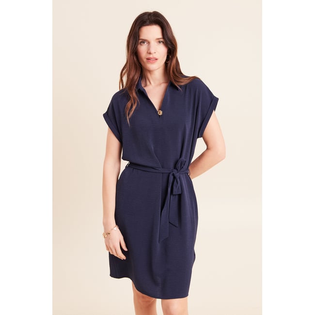 Robe droite courte manches courtes bleu marine <span itemprop=