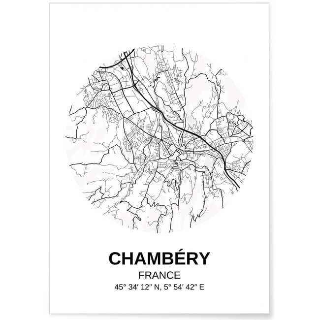 Affiche Carte Chambéry Couleur blanc <span itemprop=