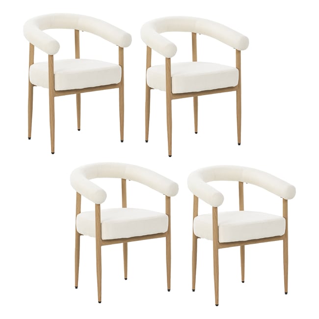Lot de 4 fauteuils de salle à manger modernes en tissu chenille, HUGG Couleur blanc <span itemprop=