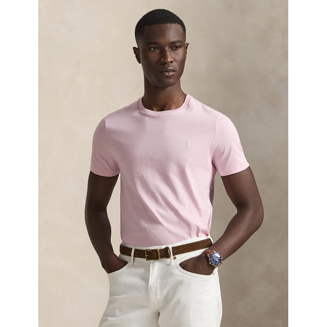 T-shirt col rond jersey Custom Slim Fit rose clair <span itemprop=