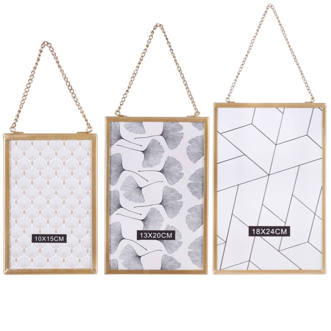 Lot de 3 cadres photo à suspendre design petit modèle GOLD HOME Couleur or <span itemprop=