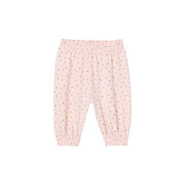 Pantalon naissance imprimé de petites fleurs rose pâle <span itemprop=