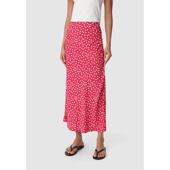 Jupe midi imprimé pois rose fuschia <span itemprop=