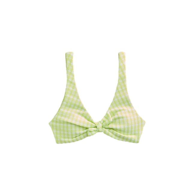 Haut de bikini court vichy vert citron froissé <span itemprop=
