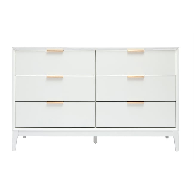 Commode blanche mat et métal doré 6 tiroirs L120 cm GIANA - MILIBOO