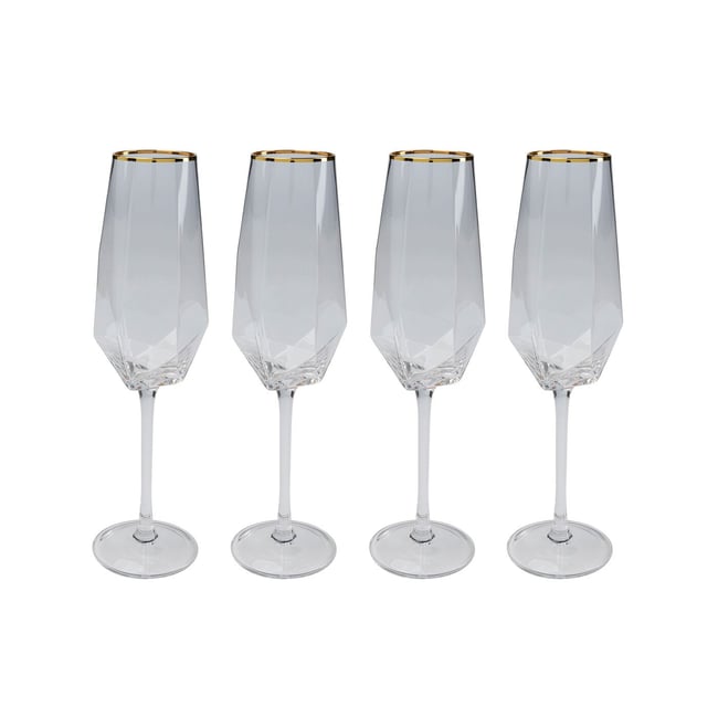 Lot de 4 flûtes à champagne à bordure, DIAMOND Couleur or <span itemprop=