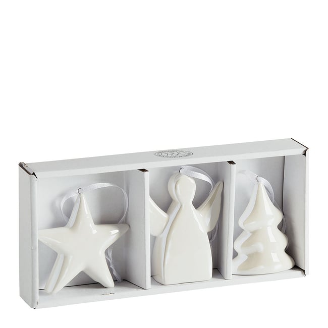 Set de 3 décorations de Noël en céramique Couleur blanc <span itemprop=