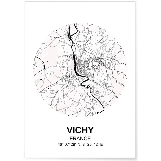Affiche Carte Vichy Couleur blanc <span itemprop=
