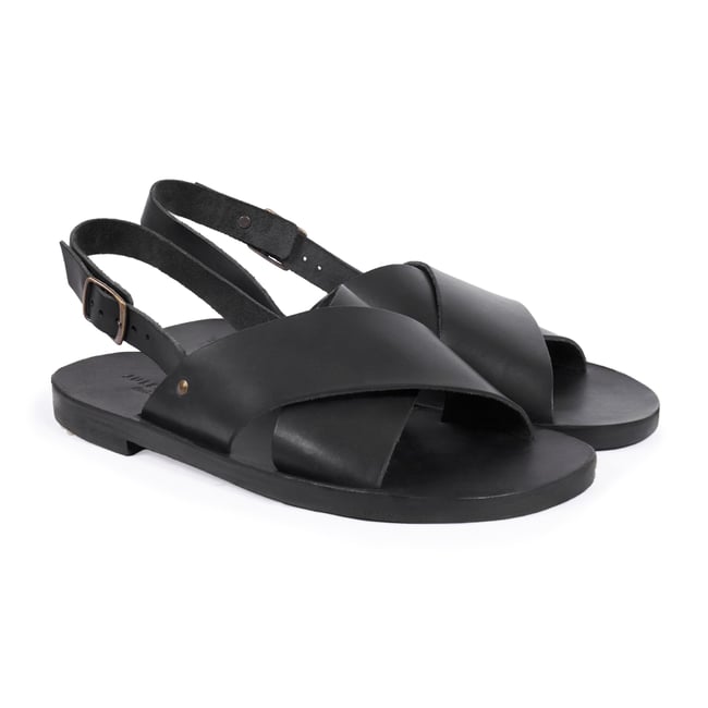 Sandales Enzo cuir lisse noir <span itemprop=