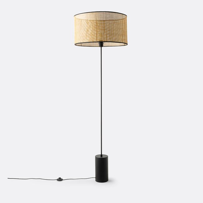 Stehlampe Cara, Eisen und Geflecht schwarz/natur <span itemprop=