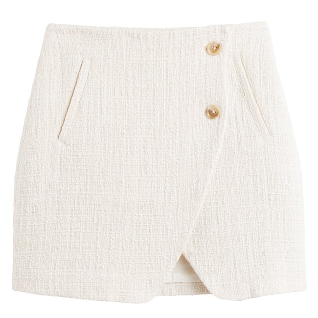 Kurzer Wickelrock aus Tweed elfenbein <span itemprop=