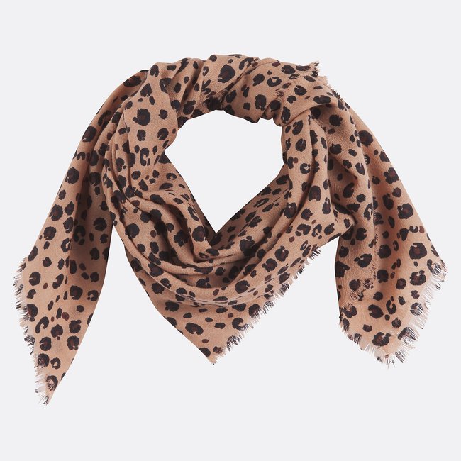 Foulard chaud en laine à imprimé léopard imprimé fond marron <span itemprop=