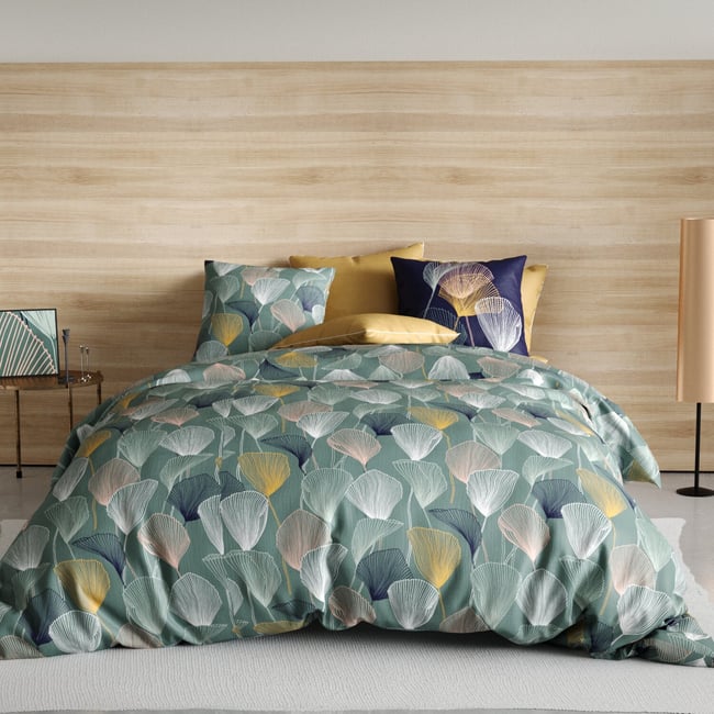 Parure housse de couette 100% coton 57fils -cottey vert <span itemprop=