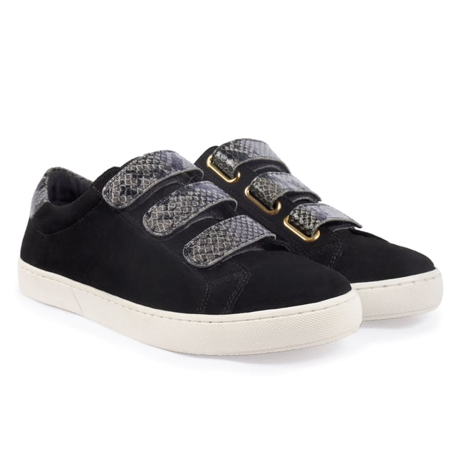Baskets à scratch cuir bi-matière noir <span itemprop=
