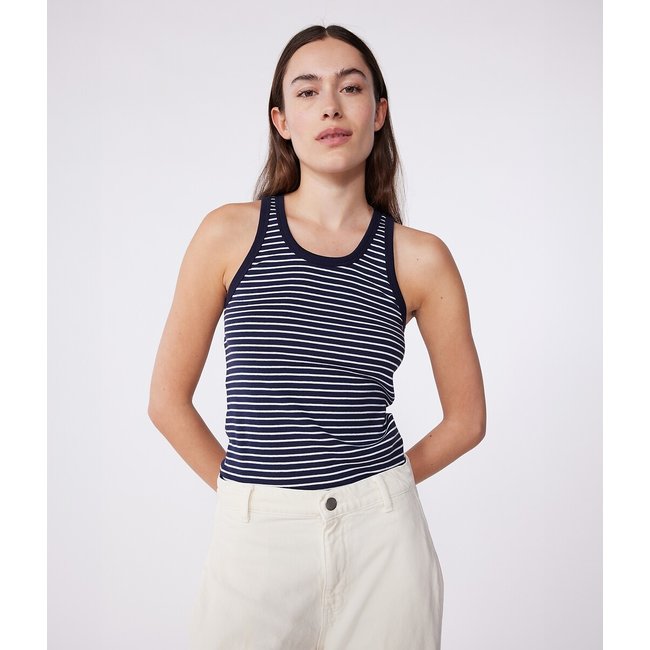 Camiseta sin mangas de algodón a rayas l'Iconique azul marino/blanco <span itemprop=