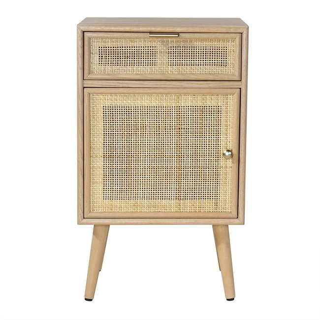 Table de chevet avec cannage en rotin naturel - MIYA Couleur bois clair <span itemprop=