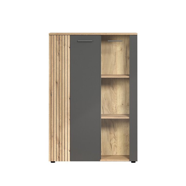 Rangement vitré 2 portes dont une avec verre trempé L90cm - Esteban Couleur gris anthracite <span itemprop=
