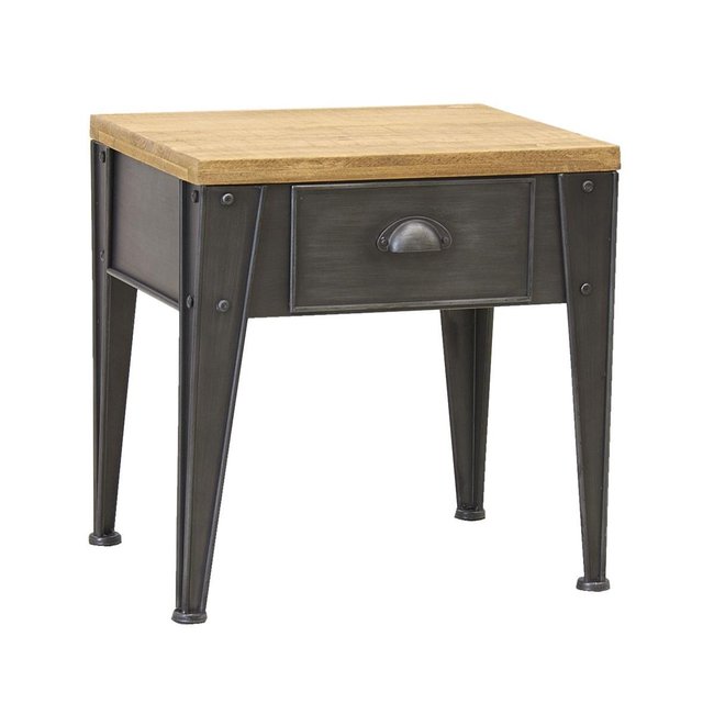 Table de nuit en métal et sapin Couleur noir <span itemprop=
