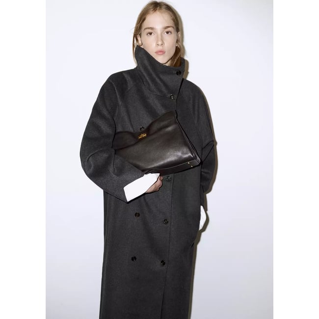 Manteau laine écharpe amovible gris chiné foncé <span itemprop=
