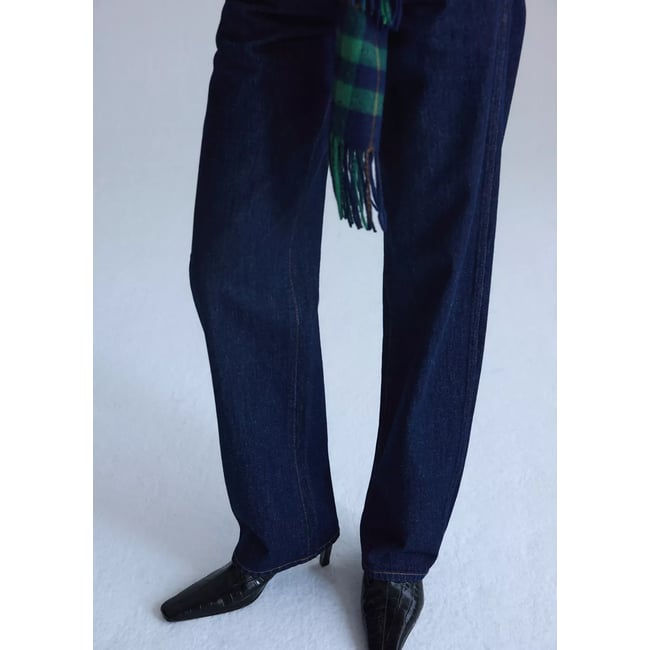 Jean balloon taille basse bleu <span itemprop=