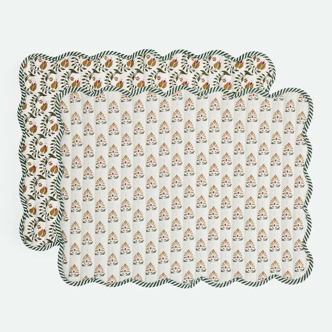 Lot de 2 sets de table réversibles, en coton, SIVALI imprimé fond écru LA REDOUTE INTERIEURS