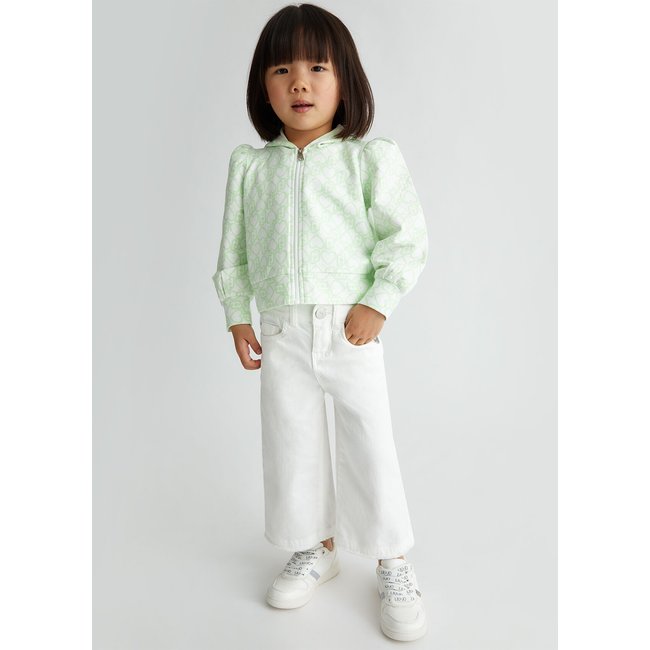 Cardigan zippé blanc et vert <span itemprop=
