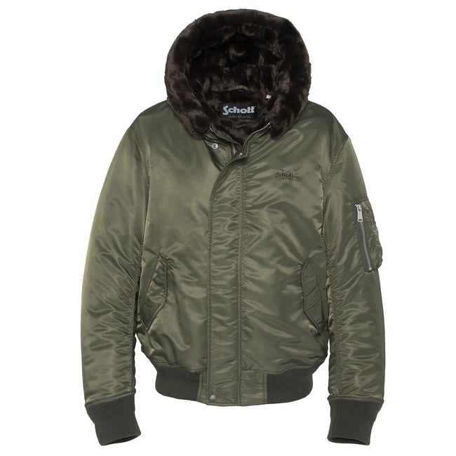 Bomber unisex con cappuccio, AIVEWOOD kaki SCHOTT