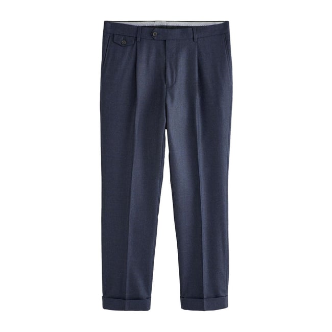 Pantalon de costume ajusté en laine/cachemire signature bleu marine <span itemprop=