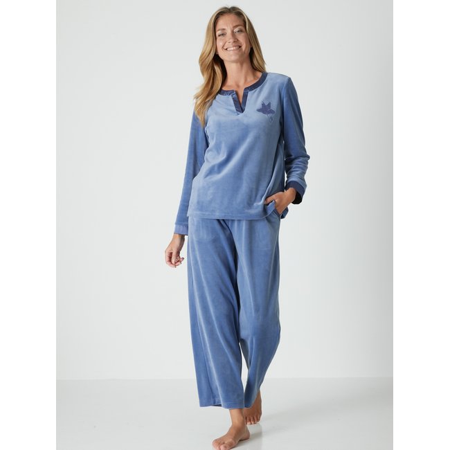 Pantalon de pyjama maille velours bleu violacé <span itemprop=