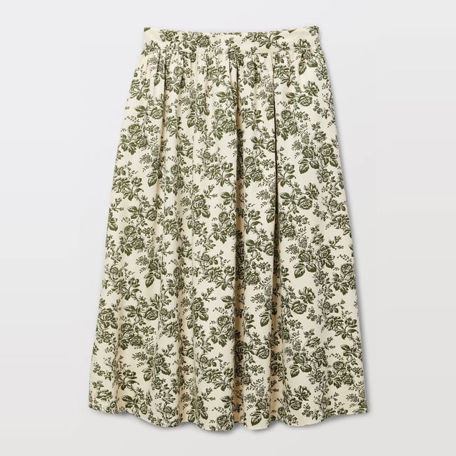 Jupe midi imprimée en coton BIO GOTS asparagus <span itemprop=