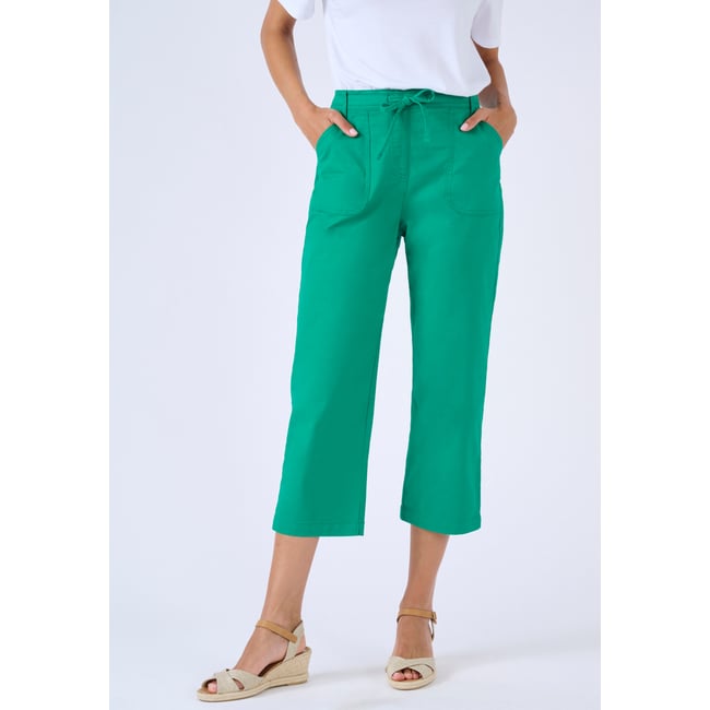 Pantacourt coton stretch vert <span itemprop=