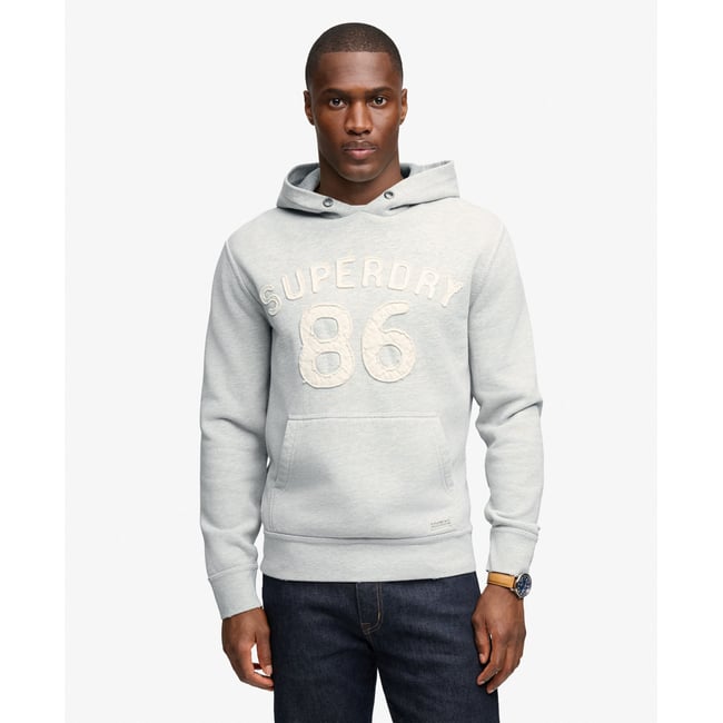 Sweat à capuche Heritage Applique Coupe Décontractée gris hamptons chiné <span itemprop=