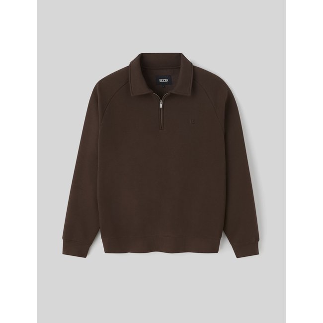 Sweat col polo marron foncée <span itemprop=