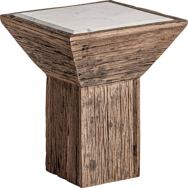 Table d'appoint en bois recyclé Samsun Couleur bois vieilli naturel avec touches de blanc <span itemprop=