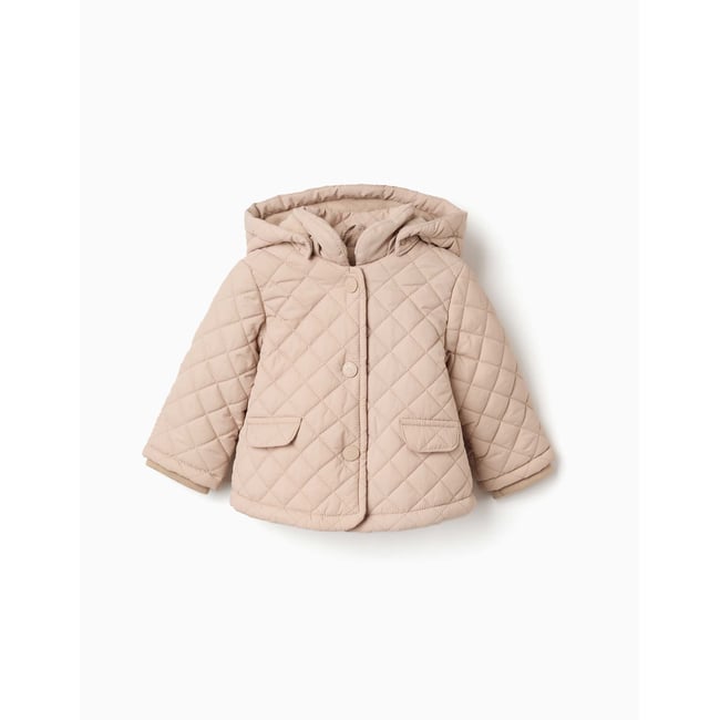 Veste matelassée à capuche et doublure en polaire beige clair <span itemprop=