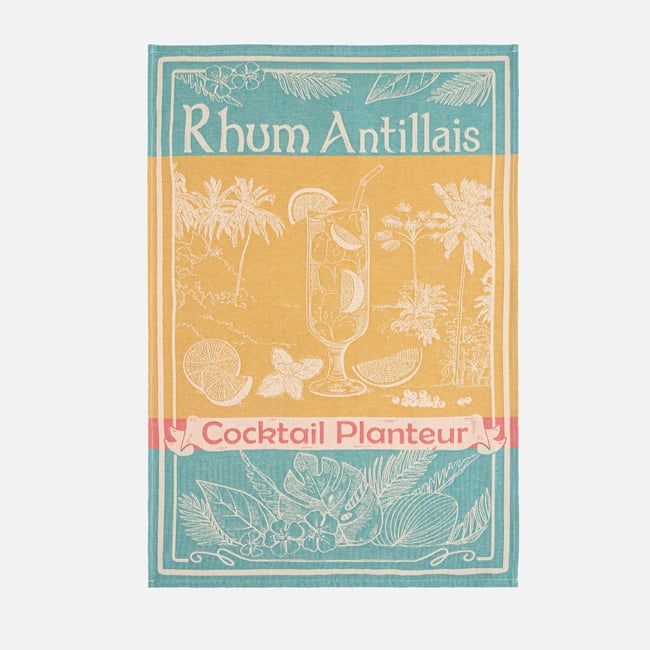 Torchon jacquard en coton RHUM ANTILLAIS jaune <span itemprop=