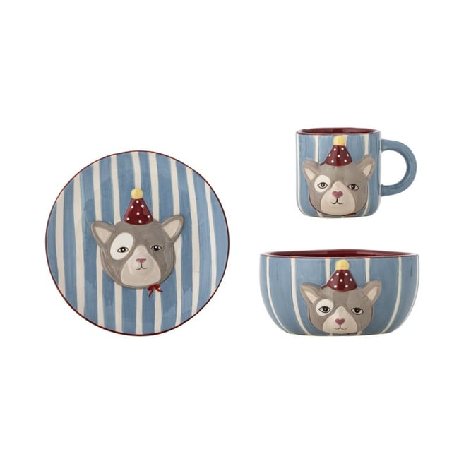 Set vaisselle enfant grès  Party Couleur bleu <span itemprop=