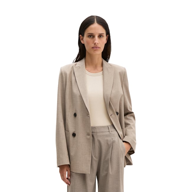 Blazer double boutonnage slim en Summer Wool marron clair <span itemprop=