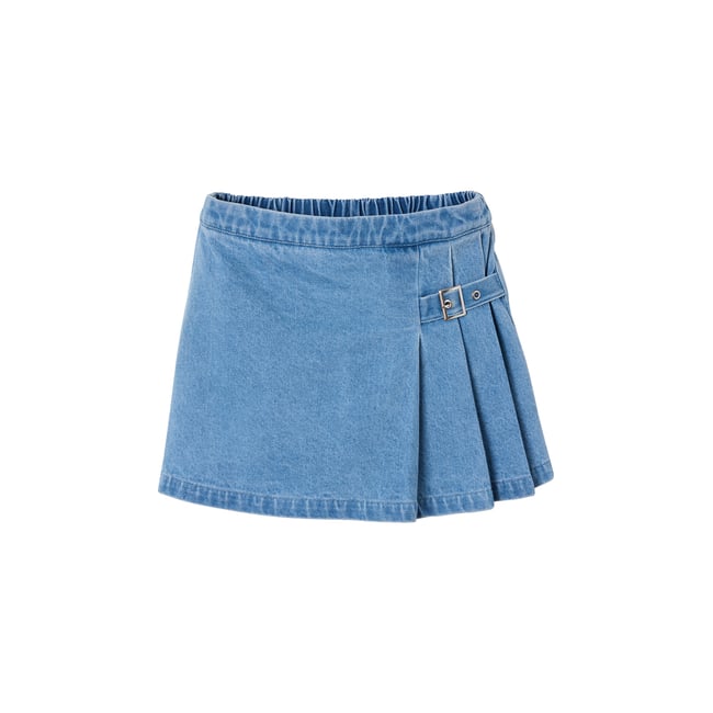 Jupe short plissée bleu moyen <span itemprop=