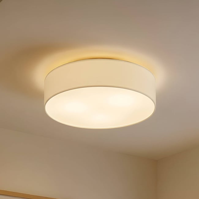 Plafonnier en textile moderne, Sebatin Couleur blanc crème, nickel mat <span itemprop=