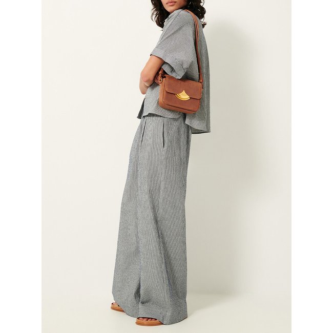 Ridooseer wide leg trousers in striped print with elasticated waistband, blue, SESSUN